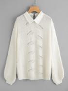 Shein Pearl Beading Collar Loose Knit Front Jumper