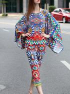 Shein Multicolor Vintage Print Top With Pants