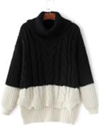 Shein Color Block Cable Knit Turtleneck High Low Sweater
