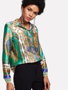Shein Ornate Print Fold Over Back Shirt