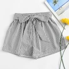 Shein Striped Knot Front Roll Up Hem Short