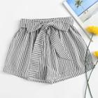 Shein Striped Knot Front Roll Up Hem Short