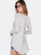Shein Lace Up Deep Scoop Top Heather Grey