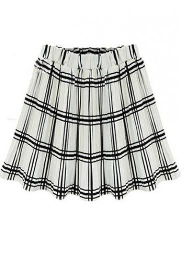 Rosewe Girls Elastic Waist White Plaid Chiffon Mini Skirts