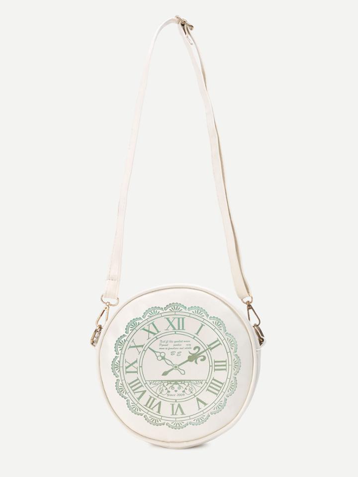 Shein White Clock Print Round Crossbody Bag