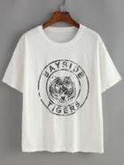 Shein White Tiger Print T-shirt