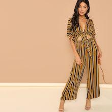 Shein Knotted Open Midriff Striped Culotte Pants