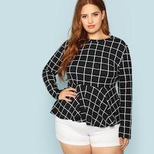 Shein Plus Grid Print Peplum Top