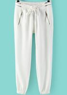 Shein White Elastic Drawstring Waist Zipper Pant