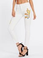 Shein Embroidered Flower Skinny Jeans