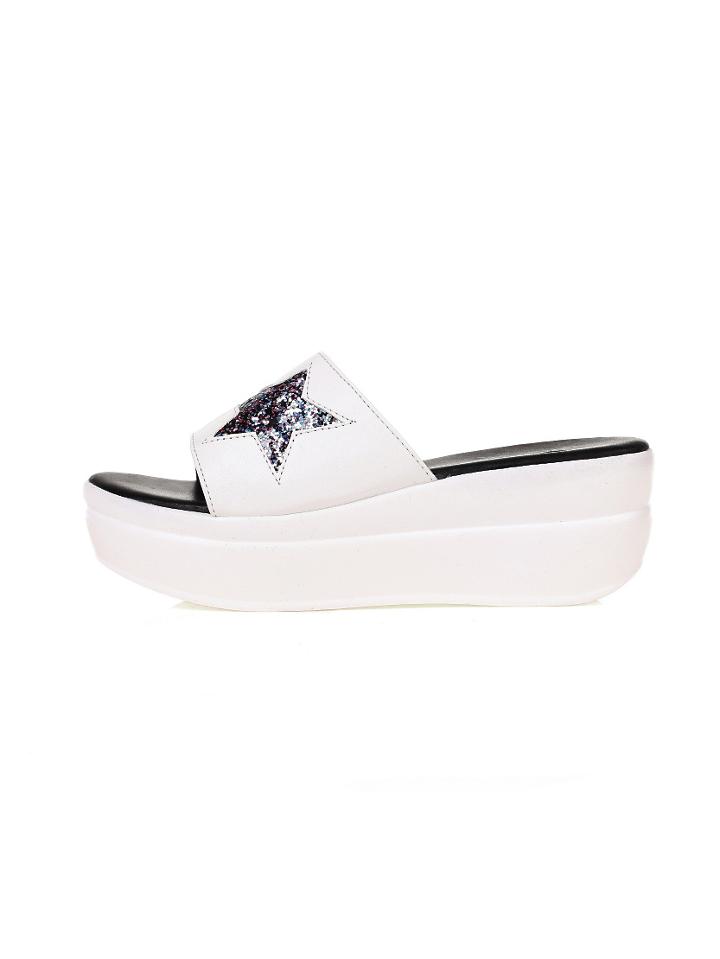 Shein Gliter Star White Flatform Slide Sandals
