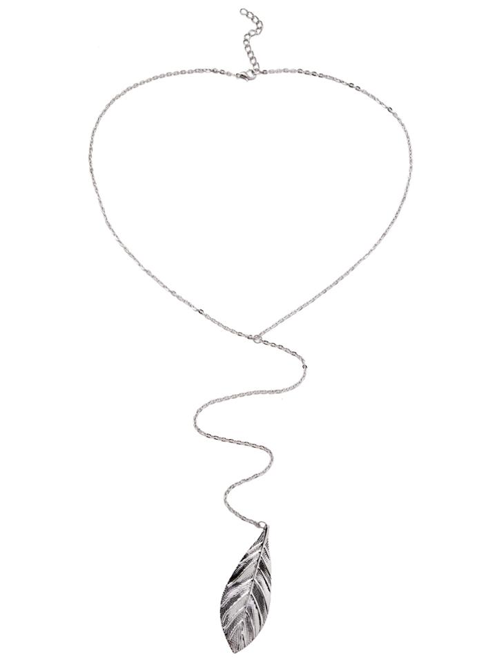 Shein Silver Metal Leaf Long Necklace