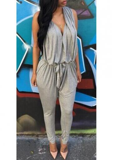 Rosewe V Neck Halter Neck Grey Harlan Jumpsuit