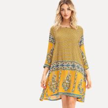Shein Round Neck Tribal Floral Dress