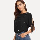 Shein Pearl Beading Knotted Split Sleeve Top