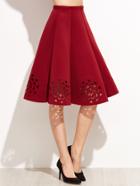 Shein Burgundy Laser Cut Out Pleated Skirt