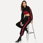 Shein Crop Hoodie And Drawstring Waist Sweatpants Set
