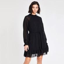 Shein Frill Neck Dot Jacquard Dress