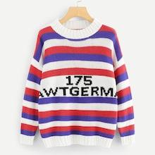 Shein Drop Shoulder Lettering And Striped Jumper