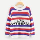 Shein Drop Shoulder Lettering And Striped Jumper