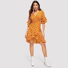 Shein Polka Dot Layered Ruffle Surplice Wrap Dress