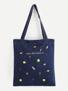 Shein Embroidered Galaxy Denim Shopper Bag