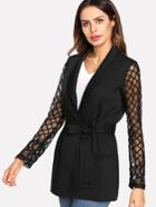 Shein Square Mesh Sleeve Belted Longline Blazer