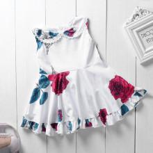 Shein Girls Rose Print Ruffle Trim Vest Dress
