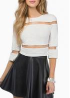 Rosewe Mesh Splicing Half Sleeve White Blouse