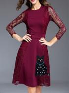Shein Burgundy Contrast Lace Cat Sequined A-line Dress