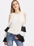 Shein Tiered Bell Sleeve Cold Shoulder Top