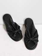 Shein Black Ruched Peep Toe Pu Flat Sandals
