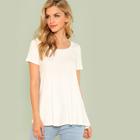 Shein Shirred Drawstring Cutout Back Dip Hem Tee