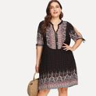 Shein Plus V Cut Neck Knot Cuff Tribal Dress