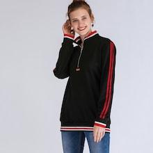 Shein Striped Patched Zip Front Sweatshirt