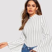 Shein Mock Neck Bell Sleeve Striped Tee