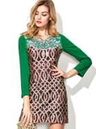 Shein Multicolor Round Neck Long Sleeve Embroidered Dress