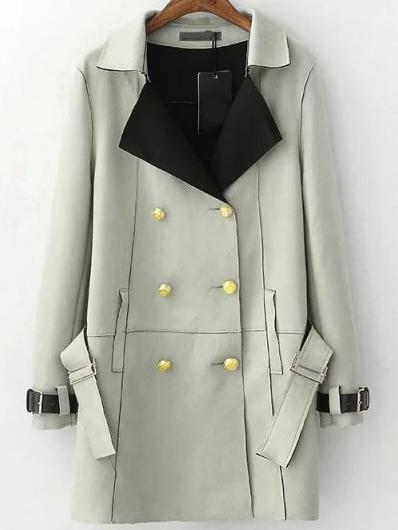 Shein Grey Lapel Double Breasted Belt Coat