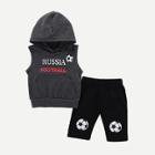 Shein Boys Football Print Hooded Tee & Shorts