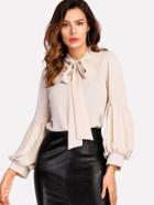 Shein Tie Neck Balloon Sleeve Blouse