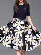 Shein Black Knit Sweater Top With Print Skirt