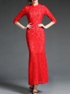 Shein Red Mermaid Lace Maxi Dress
