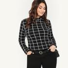 Shein Plus Mock Neck Grid T-shirt