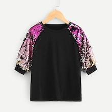 Shein Girls Sequin Raglan Sleeve Tee