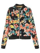 Shein Multicolor Hollow Number Flowers Print Baseball Jacket
