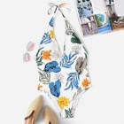Shein Ladder Cut-out Backless Random Tropical Swimsuit