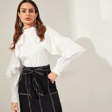 Shein Flounce Trim Shirred Cuff Top