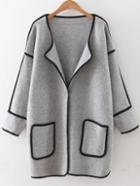 Shein Grey Contrast Trim Drop Shoulder Hidden Button Pocket Cardigan