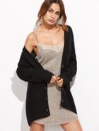 Shein Black Cable Knit Button Up Cardigan