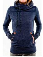 Shein Navy Drawstring Hooded Pocket Sweatshirt